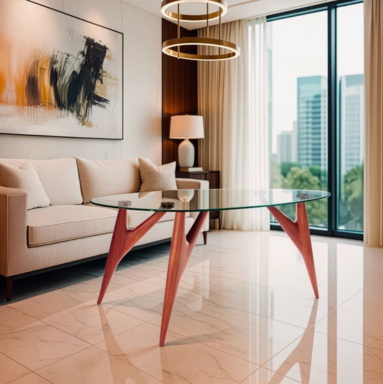 Image 1 of GREYGE TED Kristallglas-Esstisch 240 cm – Handgefertigter italienischer Designertisch aus gehärtetem Glas und Mahagoni