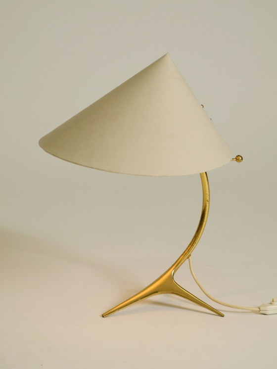 Image 1 of Beautiful large mid-century modern brass crow's foot table lamp by Kalmar Austria