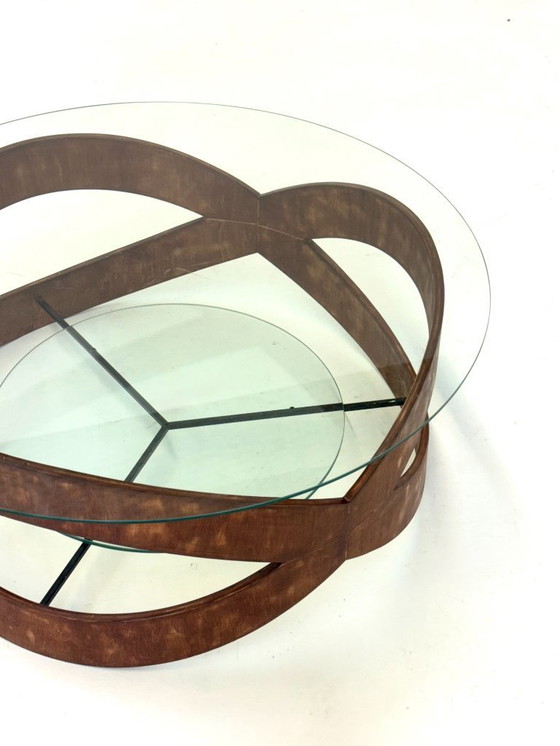 Image 1 of Tavolino rotondo vintage con struttura scultorea in legno