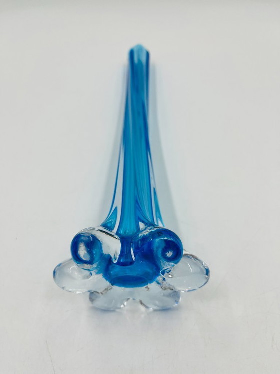 Image 1 of Vintage soliflore in blown blue glass, Murano style