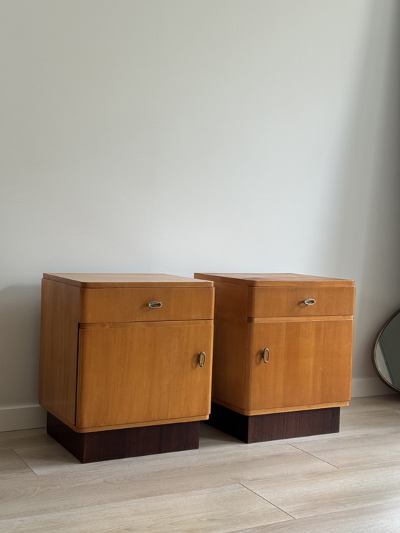 Vintage Art Deco Bedside Cabinets – Set of 2 – Nightstands, Wood (photo 3 of 7)