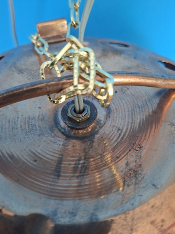 Grande lampadario a sospensione steampunk a forma di tamburo in rame rosso. – Copper (photo 5 of 11)