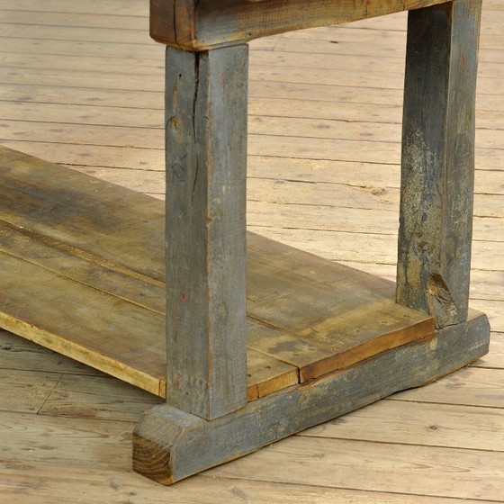 Image 1 of Industriële eikenhouten werktafel, circa 1950