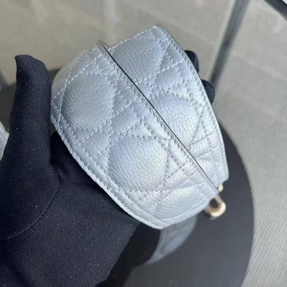 Image 1 of *FLAP OPEN* DIOR LADY MEDIUM - GRAINED CALFSKIN METALLIC SILVER GOLDEN HARDWARE