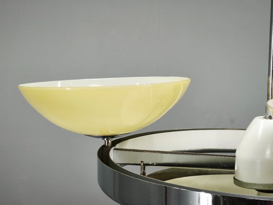 Image 1 of Tsjechische art-deco kroonluchter van opaalglas, jaren 1940