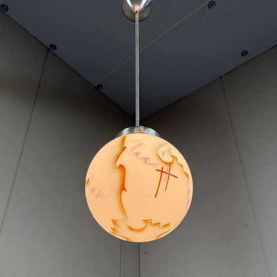 Image 1 of Art-Deco-Pendelleuchte aus Buntglas