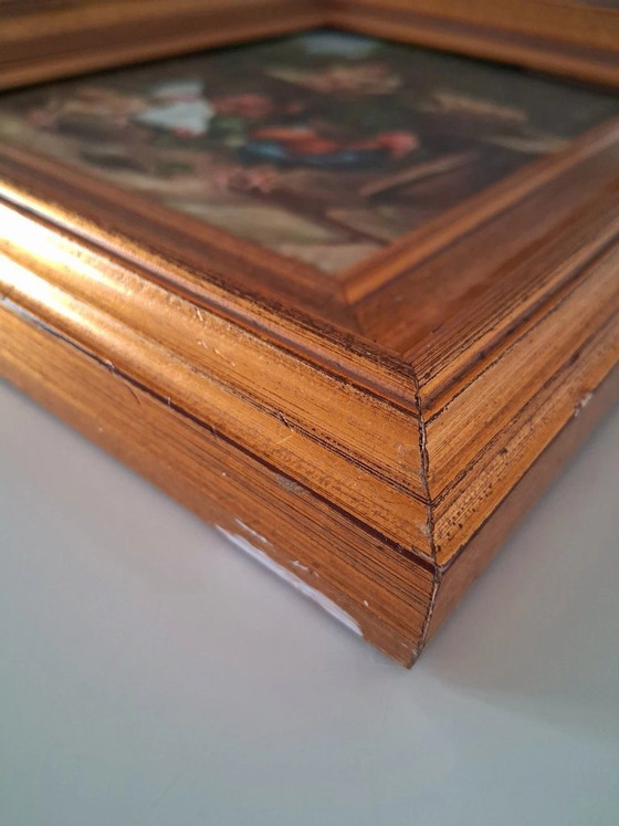 Image 1 of ORIGINAL Ölgemälde auf Holzplatte inkl. Rahmen | Hühner/Bauernhof | Signiert