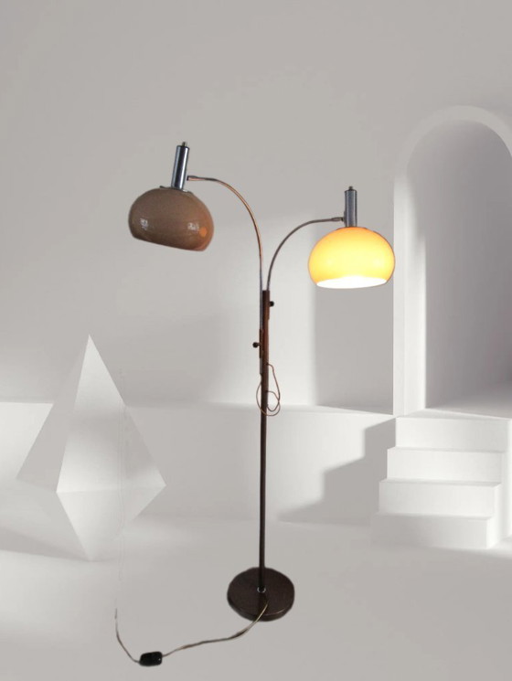 Image 1 of Dijkstra - Zeldzaam model - Space Age Design / MCM Vloerlamp met twee kappen