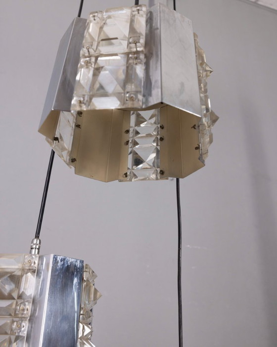 Image 1 of Vintage hanglamp uit de jaren 70 van metaal en kristal, Kinkeldey Design