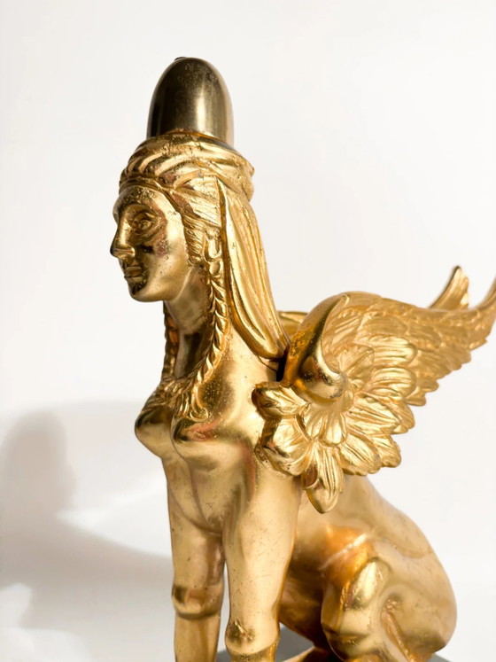 Gilt Bronze Sphinx Sculpture Resting on Marble Base, 20th Century (photo 3 of 14)