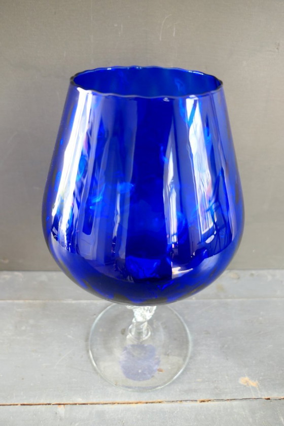 Vintage Empoli Optically Blown Glass Vase Blue (photo 3 of 5)