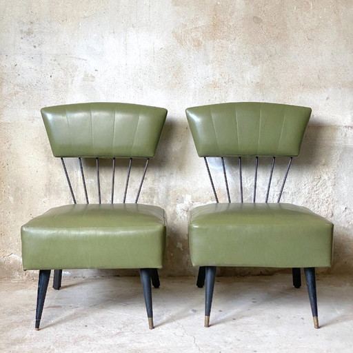 Zwei Vintage-Sessel aus den 1960er Jahren aus Metall und grünem Kunstleder