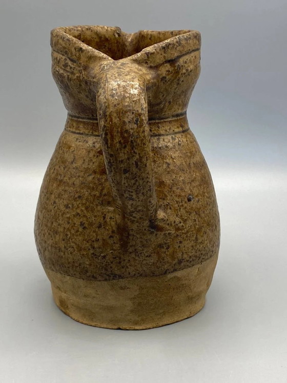 Antique glazed terracotta pitcher, speckled ocher brown, French country pottery, late 19th century – Crockery (photo 3 of 5)