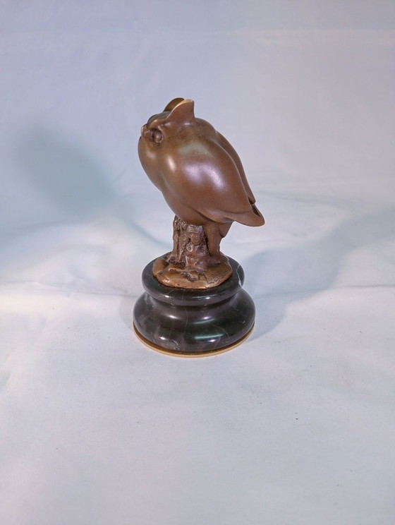 Sculptures de hibou en bronze sur socle en marbre, Marron, Vintage (photo 2 sur 5)