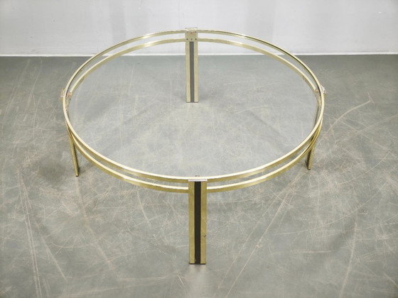 Image 1 of Italian Brass and Glass Round Coffee Table, 1970s