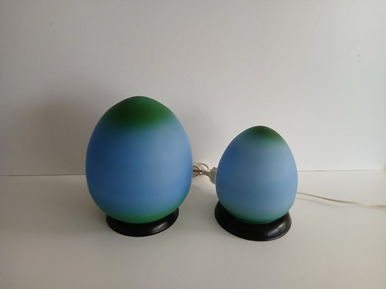 Image 1 of Juego de lámparas de mesa de cristal HB Lighting - años 80