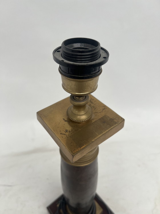 Vintage Napoleonic Column Table Lamp – Wood, Brass (photo 4 of 5)