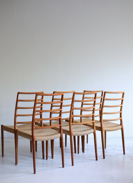 Set di 6 Sedie da pranzo vintage modello 82 papercord, Niels Otto Møller, Legno, Marrone (foto 6 di 12)