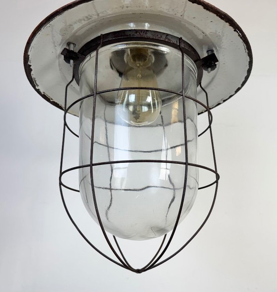Image 1 of Industriële groene emaille kooi hanglamp, jaren 60