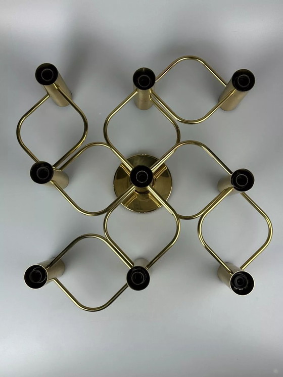 Image 1 of 60s 70s 9-lichts plafondlamp van Leola Leuchten Duitsland in messing