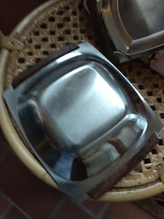 2 vintage, Inox serving trays Danish design – Table accessories, Wood (photo 5 of 6)