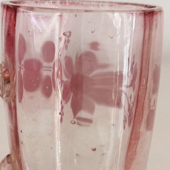 Image 1 of Antieke Franse Art Nouveau likeurset van roze iriserend glas, ca. 1900.