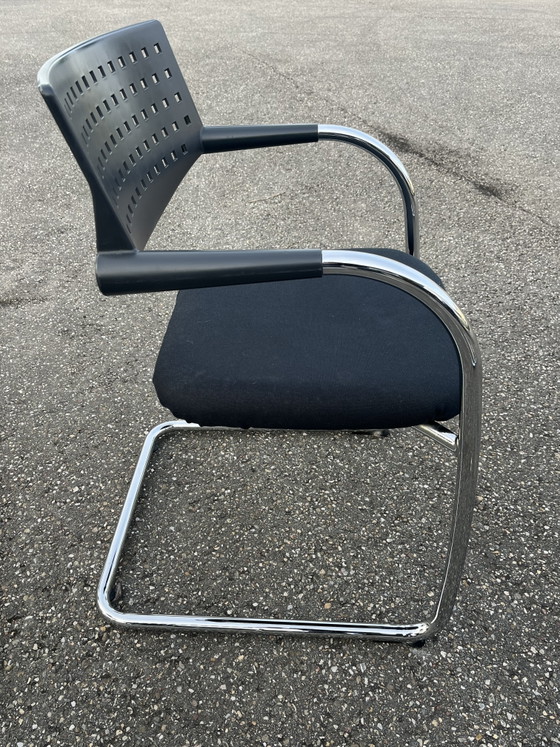 4x Vitra Visavis 2 Esszimmerstühle, Konferenzstühle – Chrome, Textile, Vintage (photo 11 of 14)