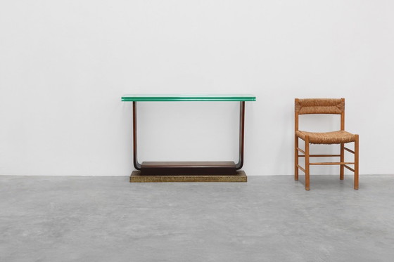 Image 1 of Sculpturale Franse Art Deco consoletafel met glazen blad, circa 1925