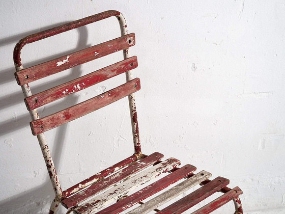 Antique red and white terrace chairs (c.1920). Set of 4 pieces – Garden chairs, Wood, Iron (photo 16 of 40)