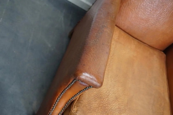 Image 1 of Poltrona vintage da club francese in pelle color cognac, anni '40