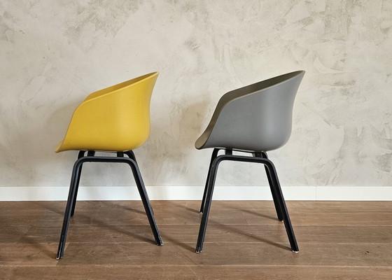 Image 1 of 6 Pieces Hay Dining Chairs (3x Gray / 3x Yellow) With Black Oak Frame