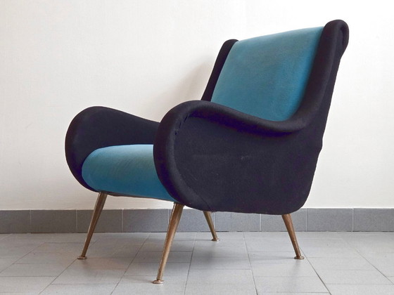 Image 1 of Vintage fauteuil uit 1950, rockabilly wollen jersey, DLG Marco Zanuso Arflex jaren 50
