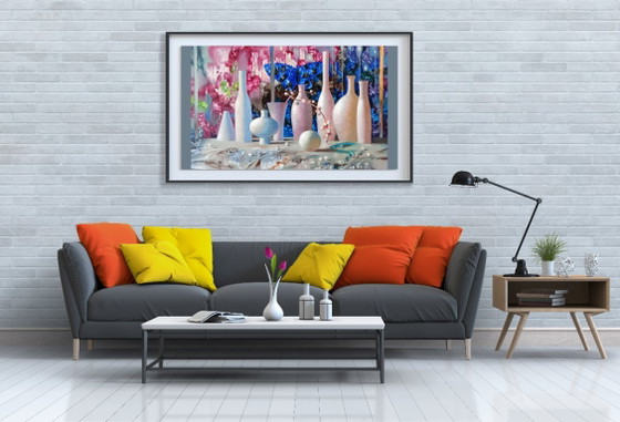 Original Oil Painting Abstract Vases Bottles Flowers Still Life – Paintings & Drawings, Canvas (photo 3 of 10)