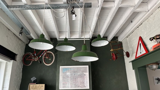 Image 1 of 4x French industrial factory ceiling lamps