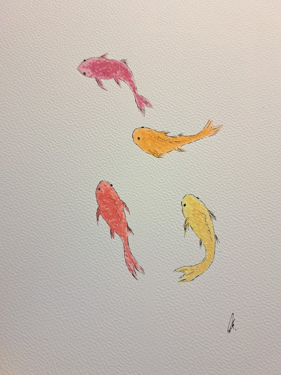 Image 1 of Watercolor painting mini Koi Carp | Black frame