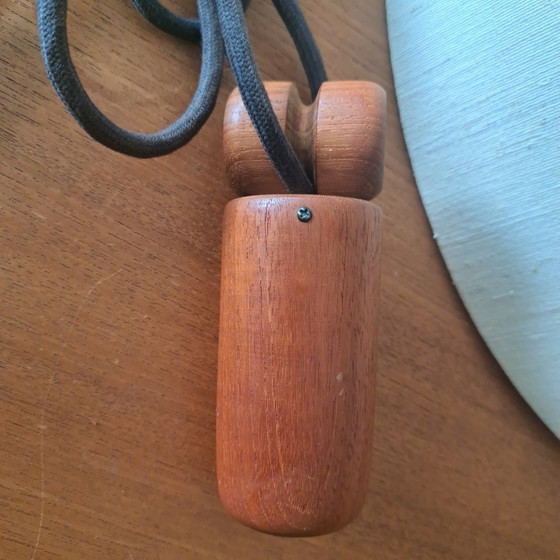 Lampada a sospensione vintage DOMUS 2435 Rise & Fall – Legno e tessuto – Design tedesco di metà secolo (photo 6 of 10)
