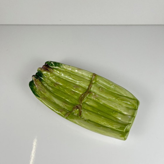 Piatto da asparagi italiano in barbotine, 1980, Accessori da tavola, Ceramica, Verde (foto 2 di 6)