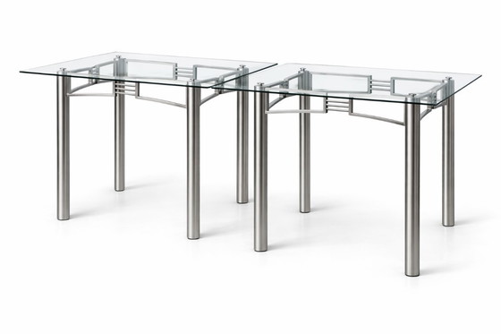 Image 1 of Edelstahl-Designfuß für Glastisch – skulpturales, zeitloses Design