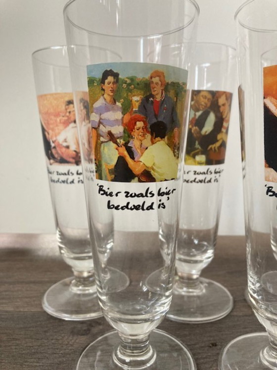 Image 1 of Bier & Bildende Kunst: Set aus 9 Vintage-Biergläsern der Heineken Art Collection.