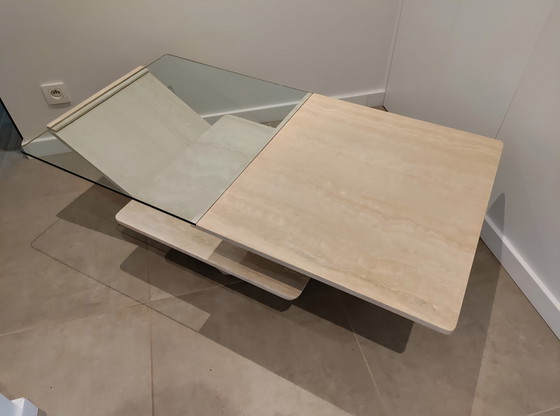 Image 1 of Travertine coffee table with glass