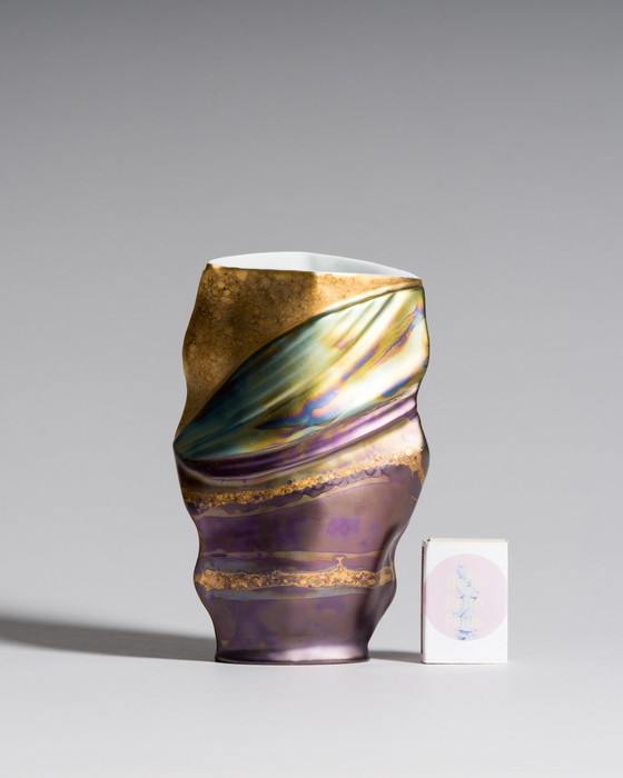 Image 1 of Porcelain Vase Duo by Johan van Loon × Helmut Drexler for Rosenthal Studio Linie Hand-painted Eosin-glazed 