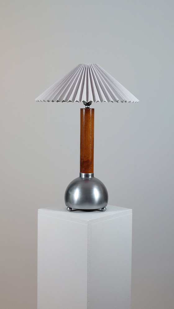 Image 1 of Vintage mid-century unique table lamp with ball base, Art Deco Revival style