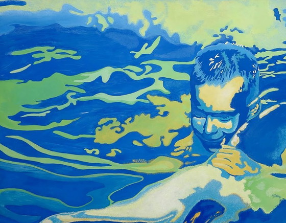 Dipinto ad olio originale, arte moderna, simbolismo, ragazzo di mare, delfino, un tocco di sogno (photo 4 of 7)