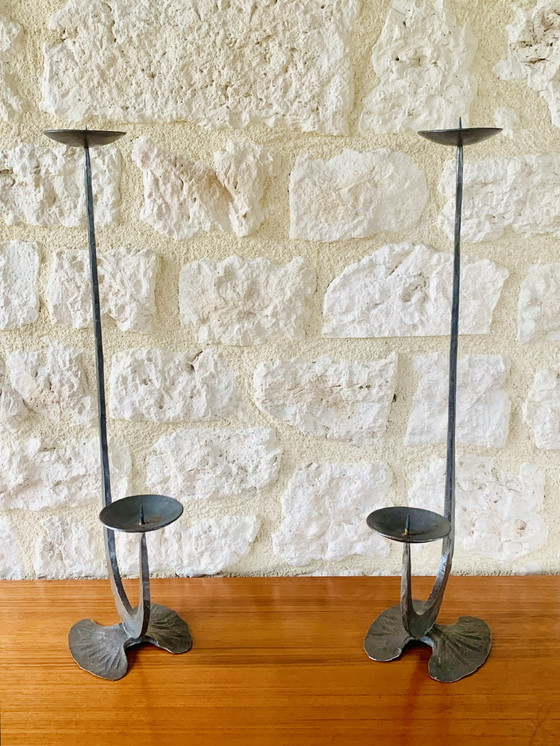 Pair of Brutalist Candlesticks as Lamps Pair of Brutalist Candlesticks as Lamps