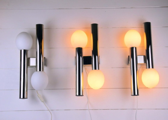 Image 1 of Tre applique in metallo cromato, di Sciolari , Italia 1970