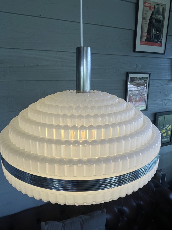 Image 1 of Lampada a sospensione Bubble vintage di grandi dimensioni dell'era spaziale Erco Leuchten,