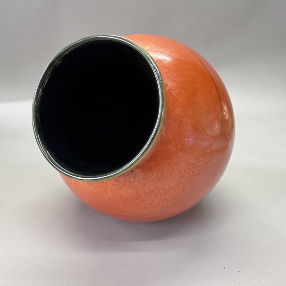 Image 1 of Art Deco vase – Boch Frères Keramis – ca. 1930 – orange, black & silver lustre