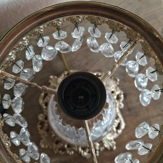 Image 1 of Vintage Crystal Table Lamp with Cherub – Heavy Cut Glass – Hollywood Regency Style