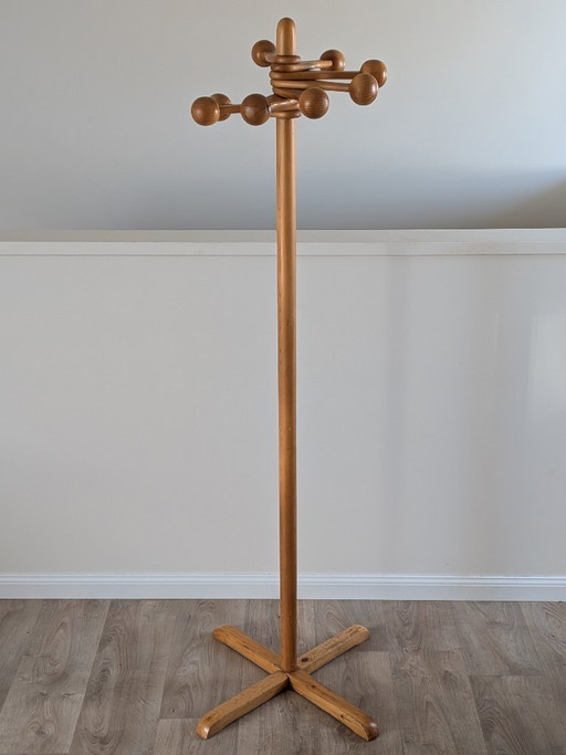 Vintage grenenhouten "Sputnik" kapstok – Scandinavisch modern – jaren 70
