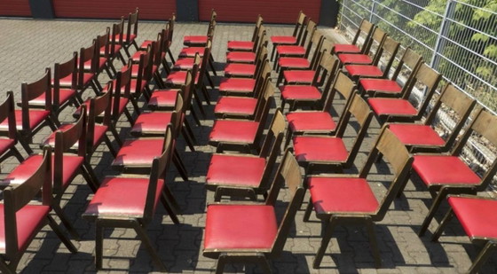 Grand lot de chaises vintage empilables, Chaises de salle à manger, Bois, Skaï, Rouge (photo 5 sur 14)